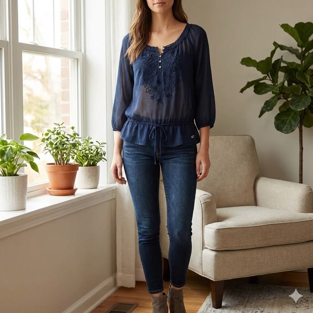 Hollister Blue Top Sheer
